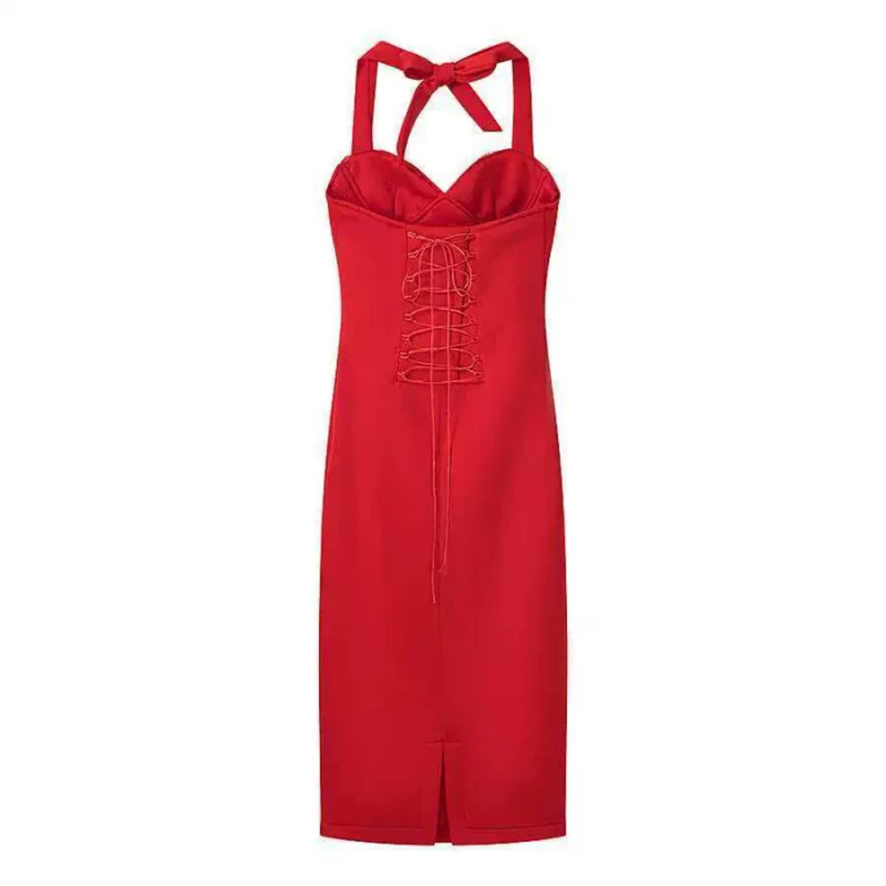 ZARA Summer Sexy Halter Neck Backless Lace Up Long Dress